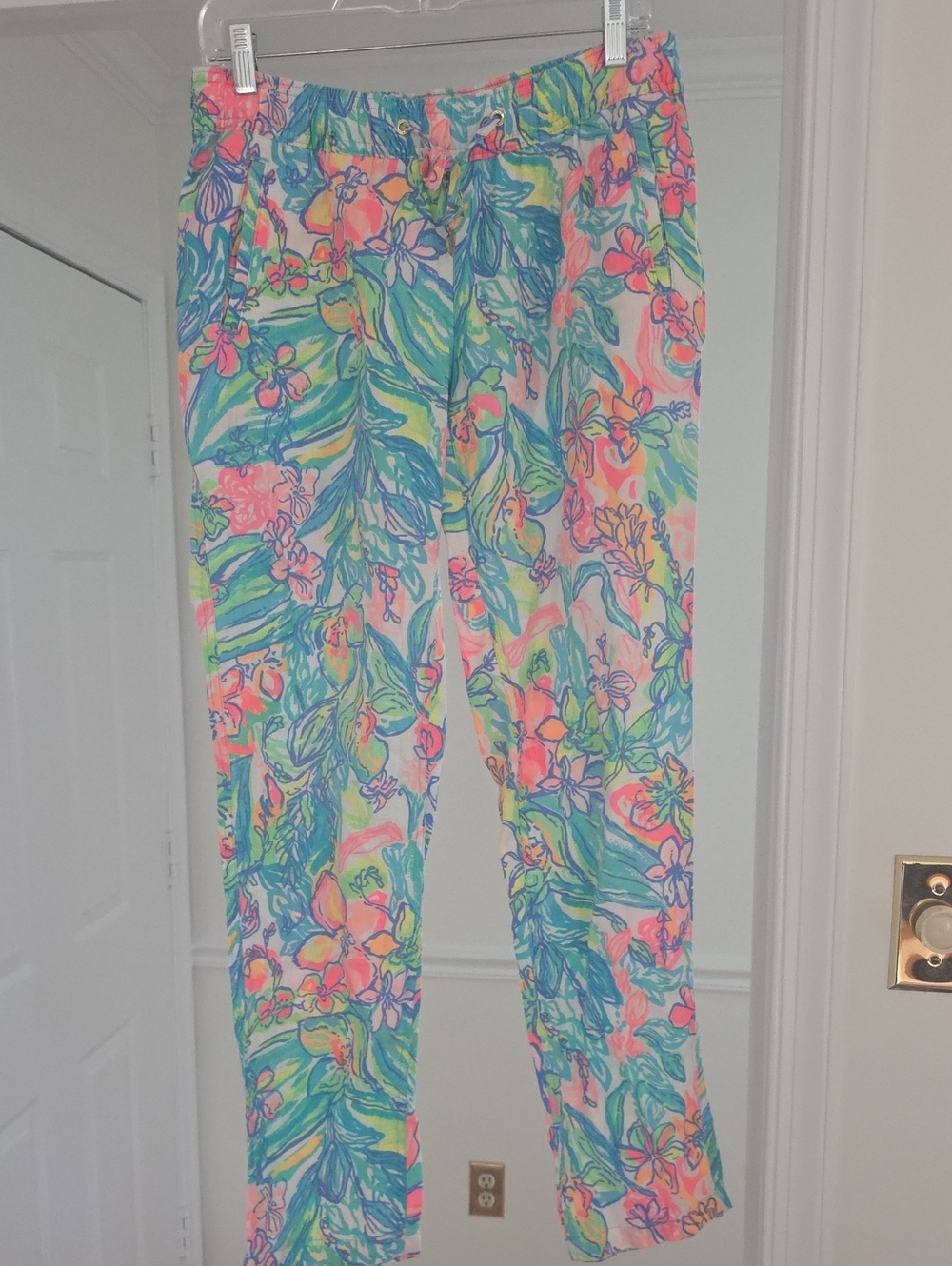 Lilly Pulitzer Linen Pastel Floral Pull-On Pants